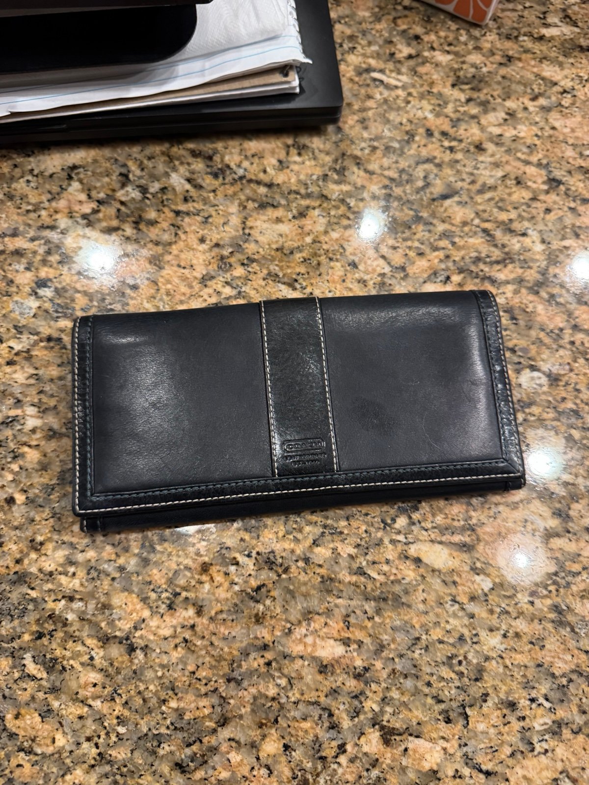COACH Hampton Black Wallet Tri-Fold Clutch Leather