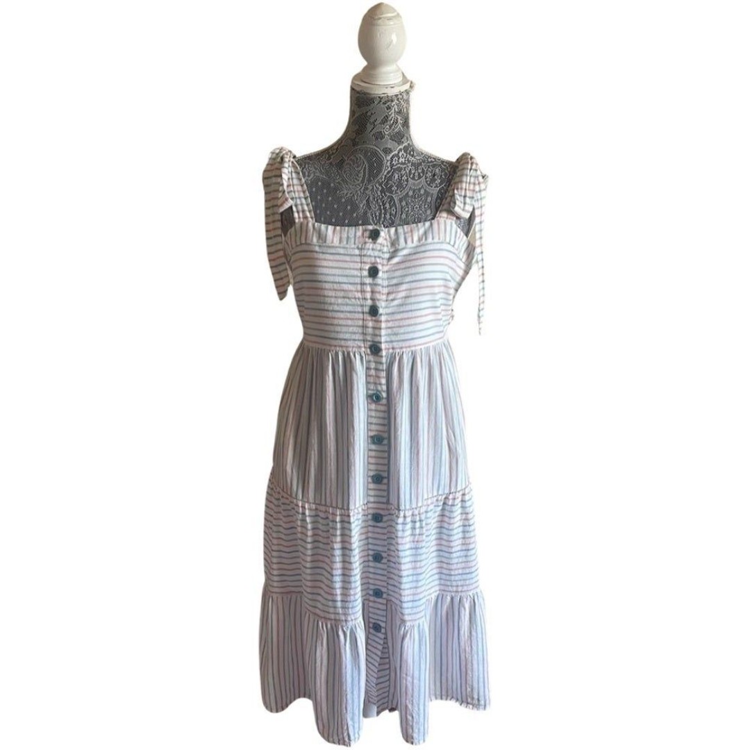 Gal Meets Glam Collection Bow Shoulder Stripe Dress Size 6