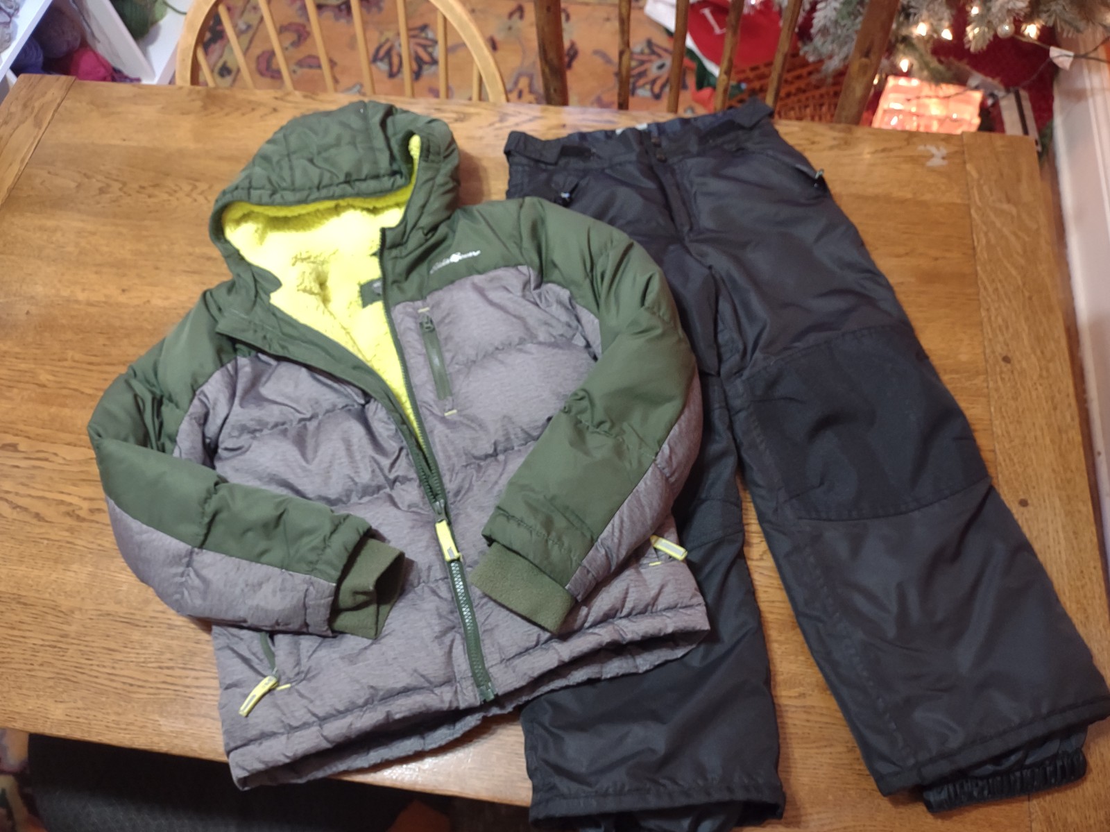 Boys size 7/8 Eddie Bauer winter jacket & champion snow pants