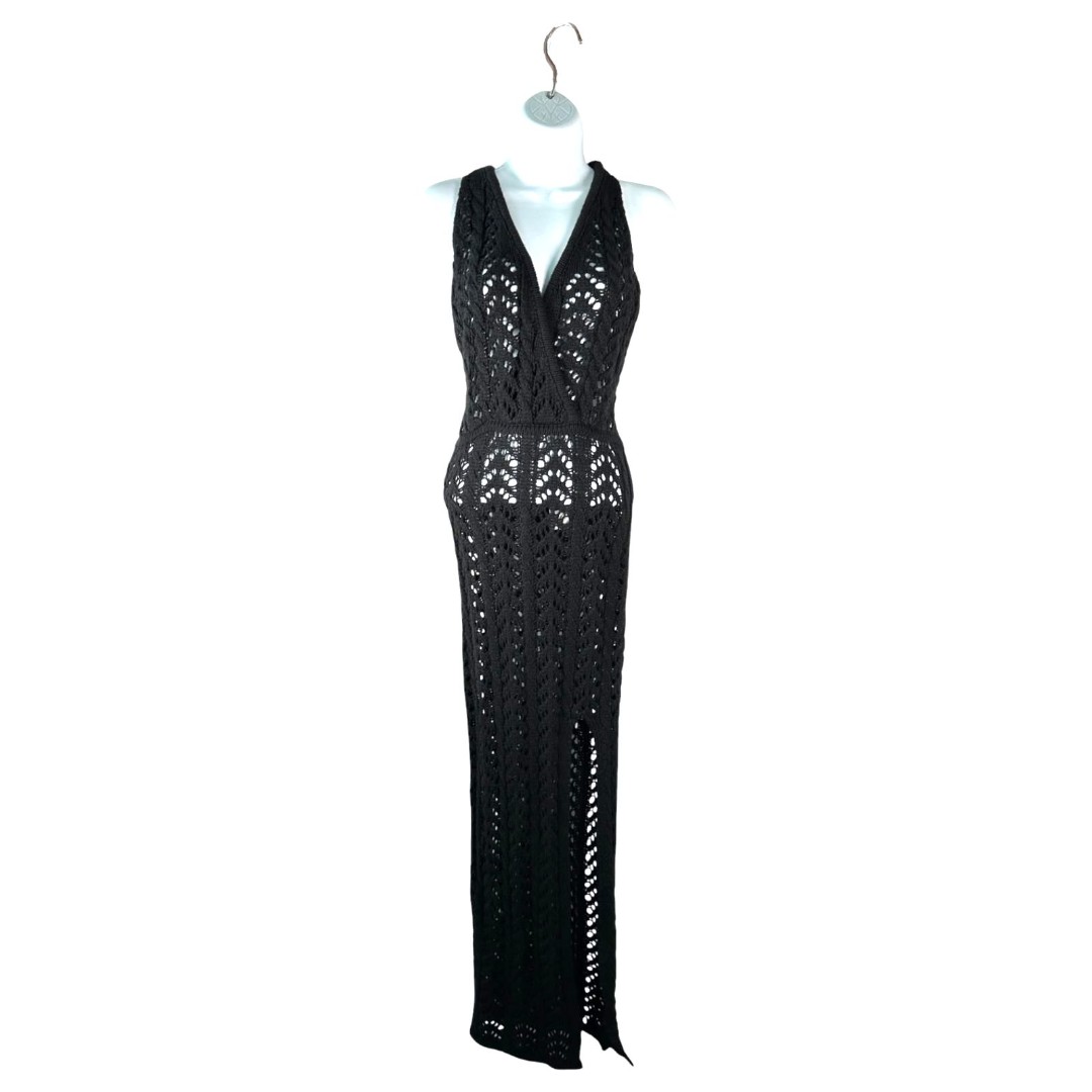 Jluxlabel Black Crochet High Slit Maxi Dress Size Small NEW with Tags