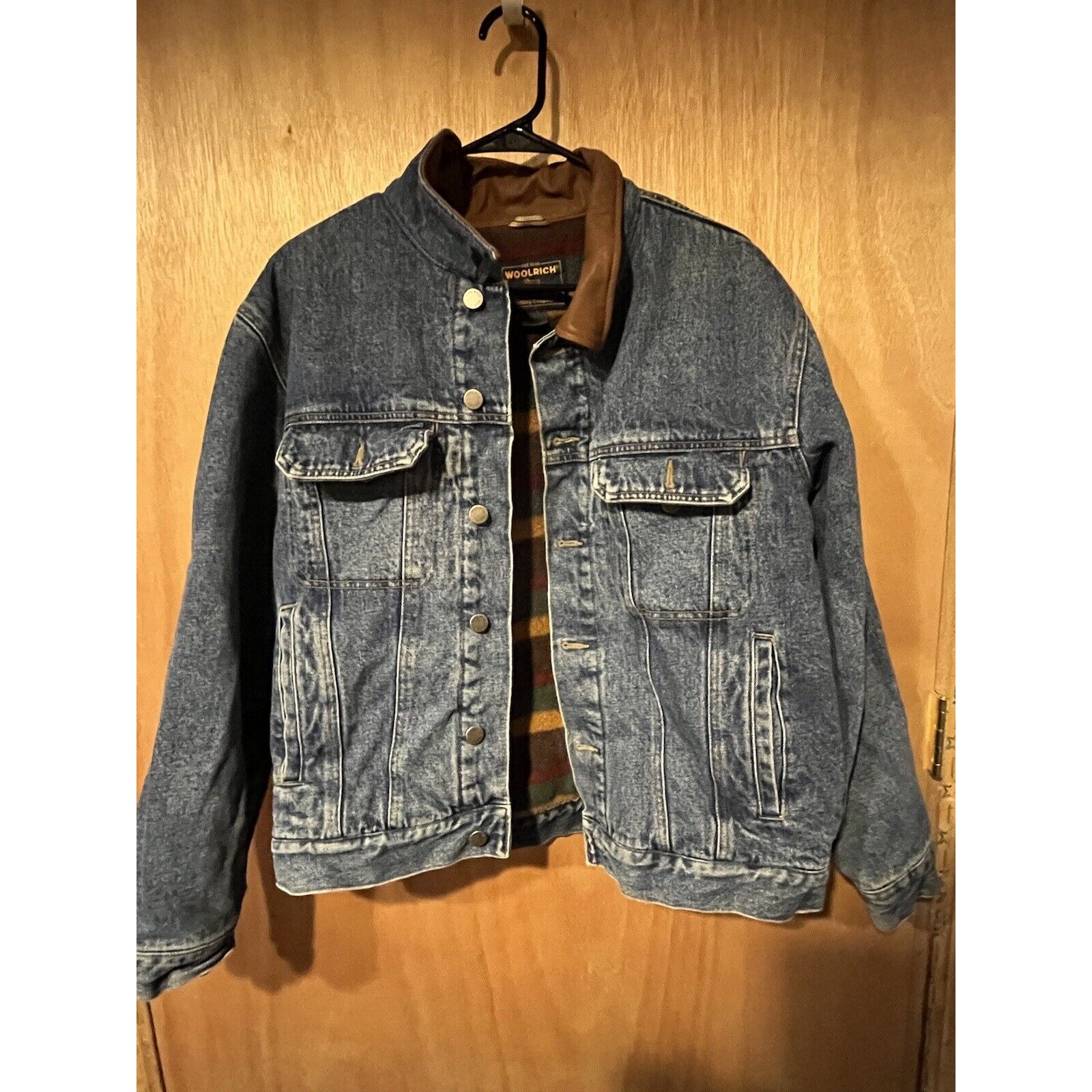 woolrich blanket lined denim jacket medium Leather Accents