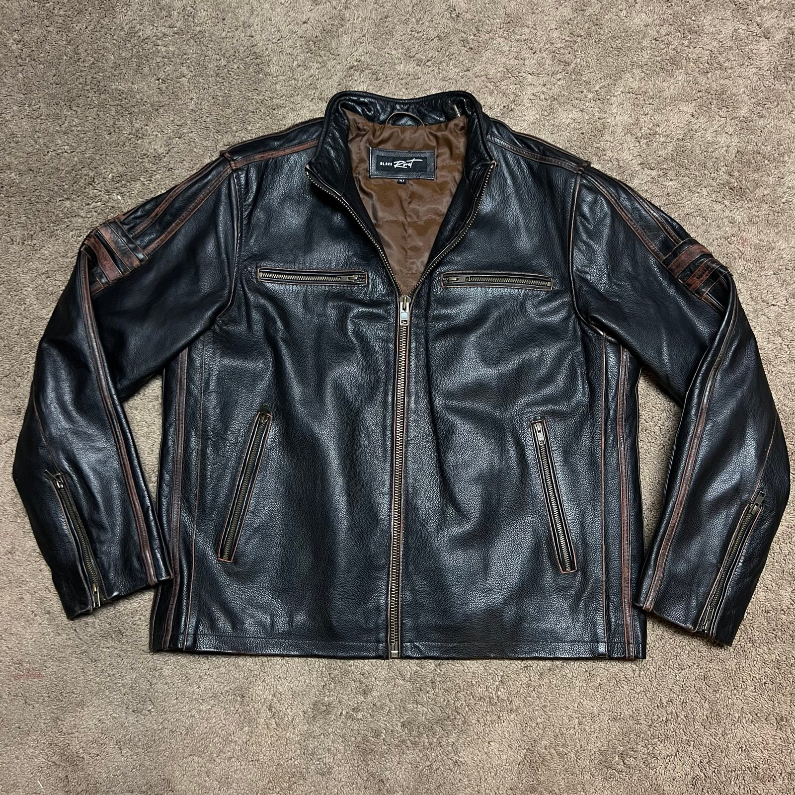 Black rivet faux 2025 leather jacket