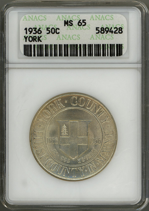 1936 YORK COMMEMORATIVE HALF DOLLAR ANACS-65
