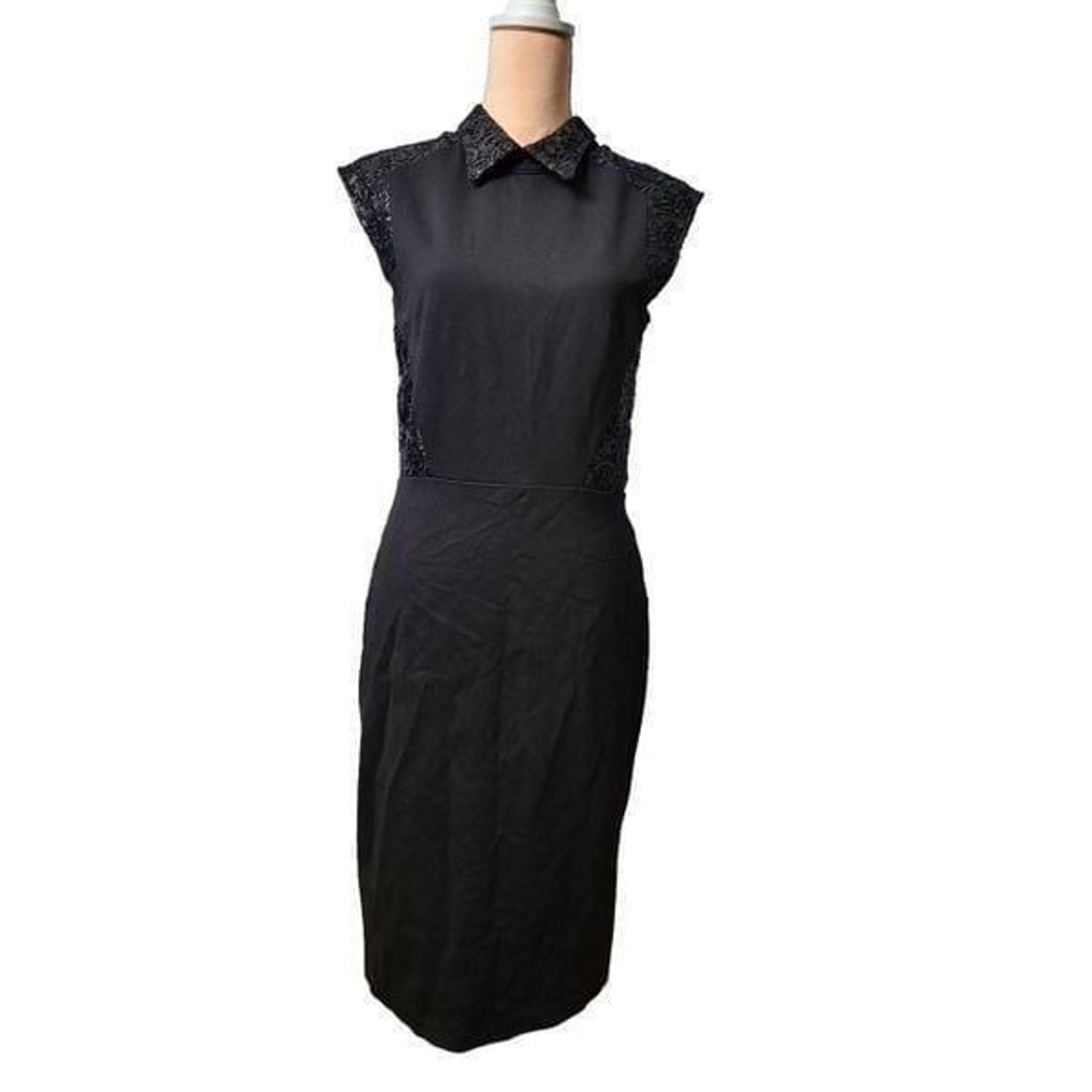 Eva Franco Knit Lace Trim Midi Dress in Black