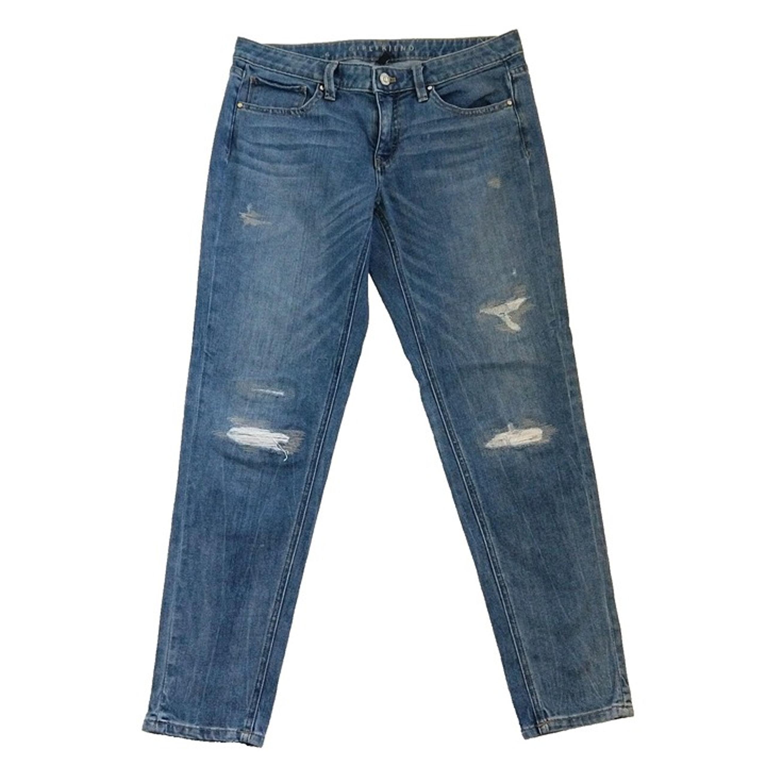 White House Black Market The Girlfriend Jeans Size 6 Blue Metallic Distressed
