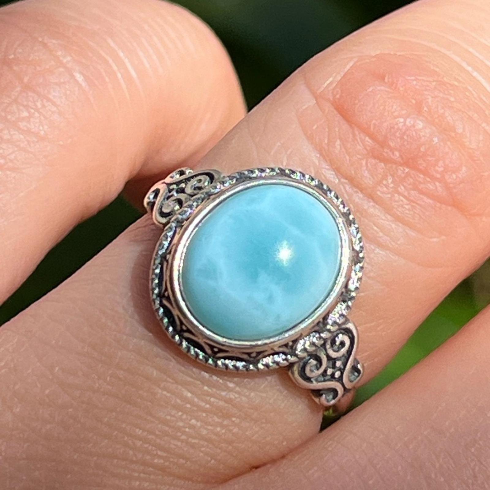 Sterling silver dainty adjustable larimar ring