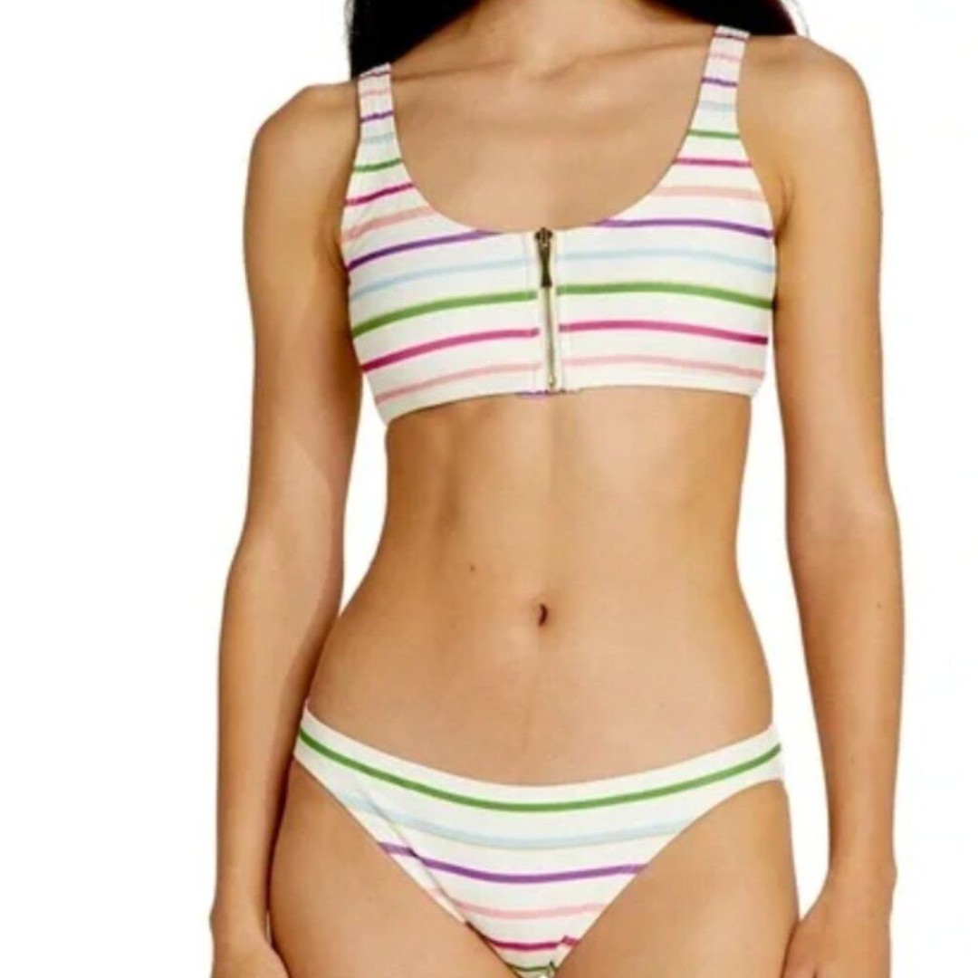 KATE SPADE (NWT) Zip Front Bikini Top & Bottoms, Party Stripe, Size XS