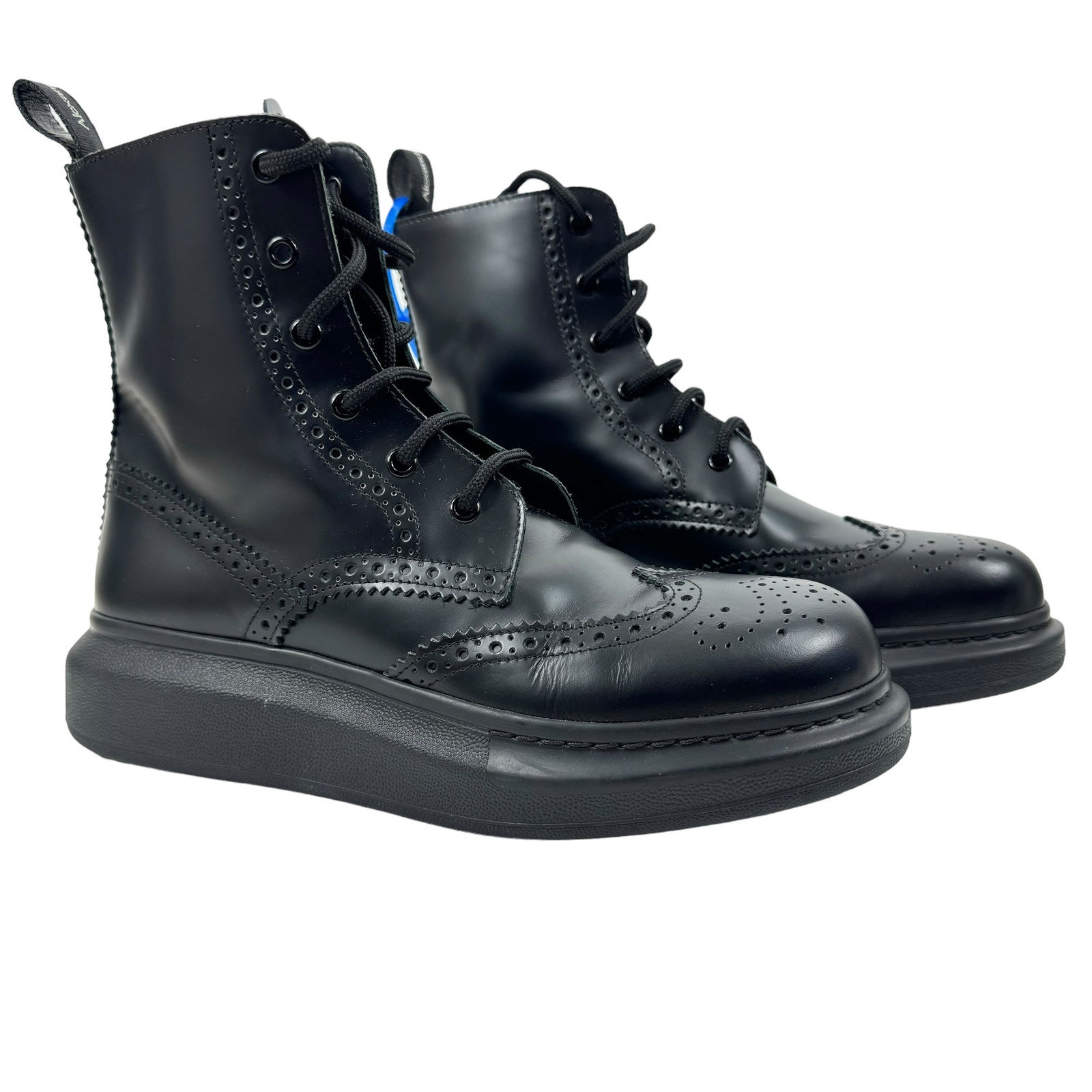 Alexander Mcqueen Hybrid Lace Up Borgue Wingtip Leather Boots Black Size 40E