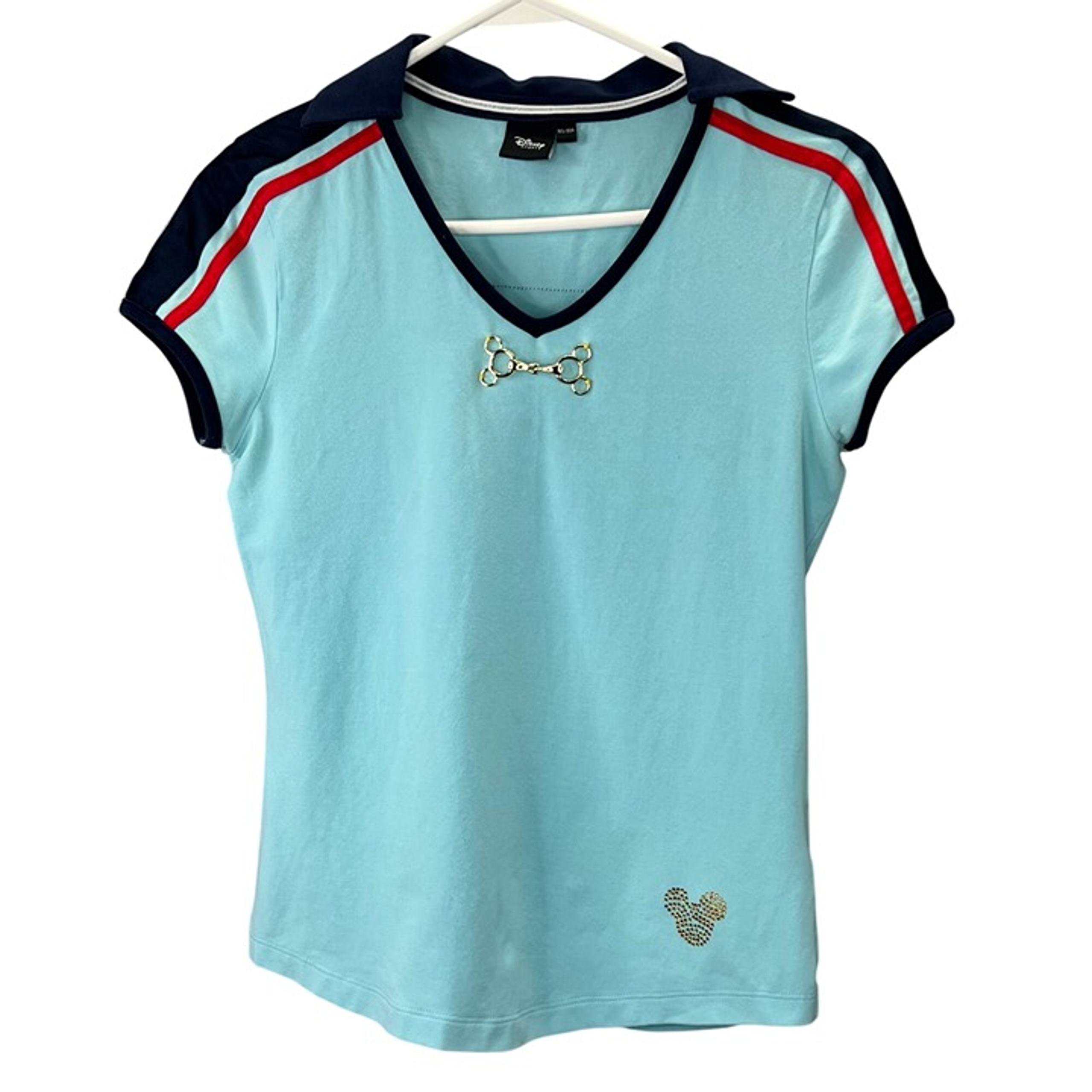 Disney Sport Pullover Polo Shirt S Women Blue Red Nautical Metal Hardware V Neck