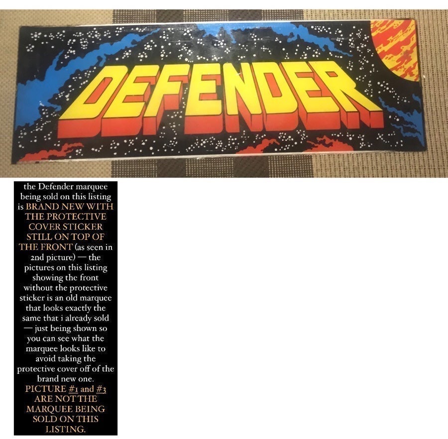 Original BRAND NEW Williams Defender Arcade Game Marquee