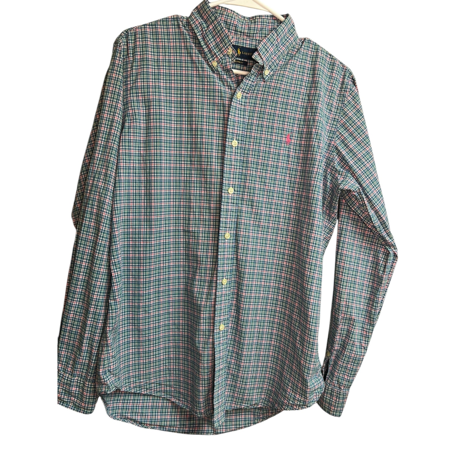 Ralph Lauren Men's 100% Cotton Custom Fit Medium Button Front Shirt