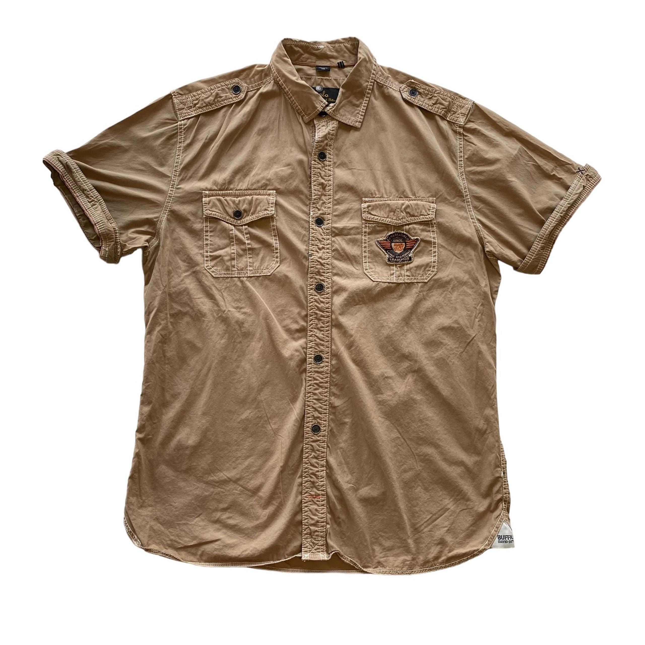 Buffalo by David Britton Men Brown Short Sleeves Collared Front Button Shirt L