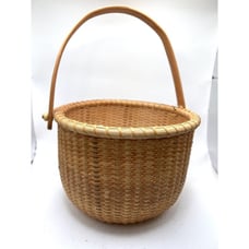 VTG Nantucket Wicker Round Swing Basket Handmade