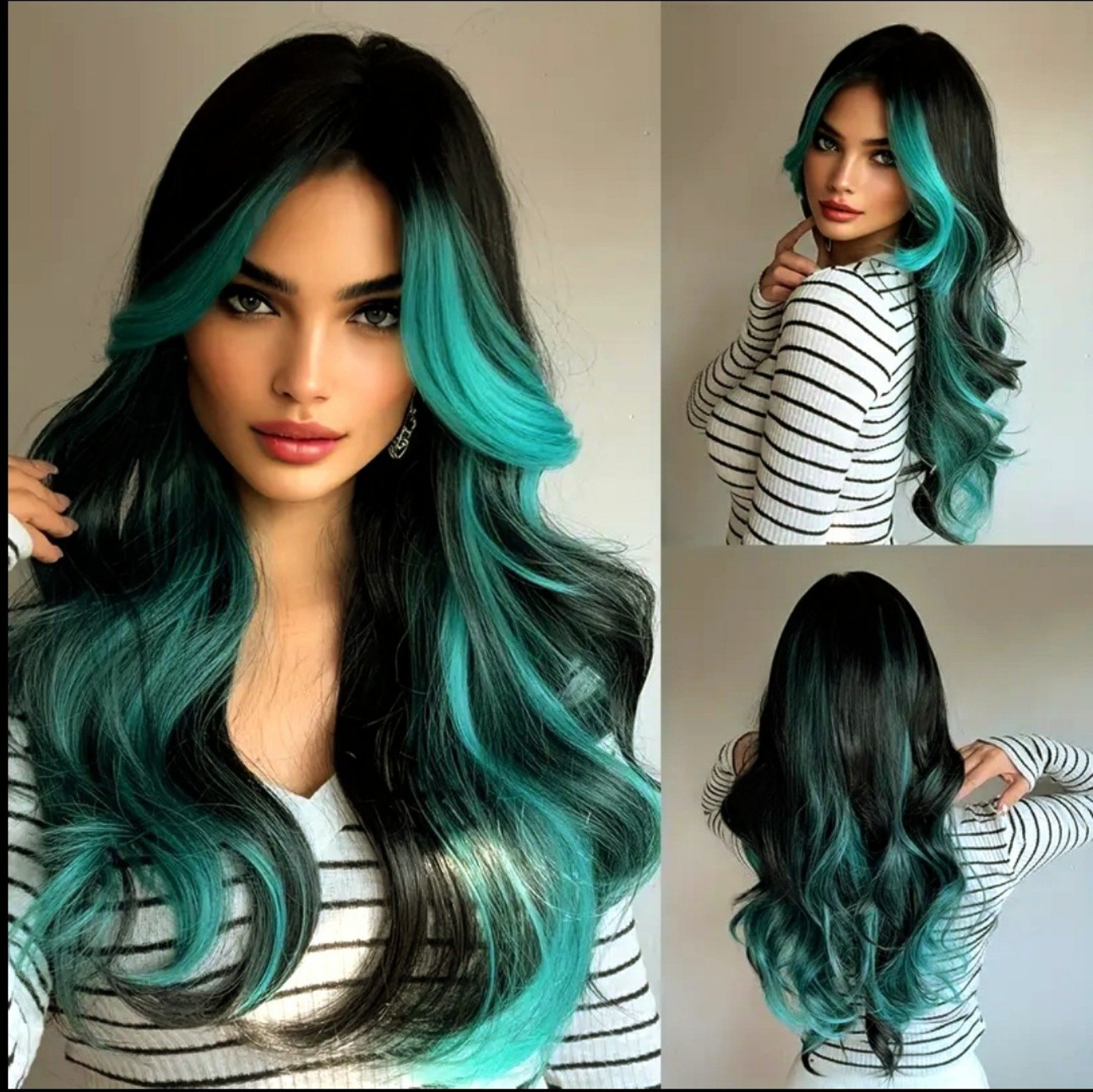 Beautiful High-end Light Blue Glossy Black With Curtains Bangs-NEW-FREE SHIPPING