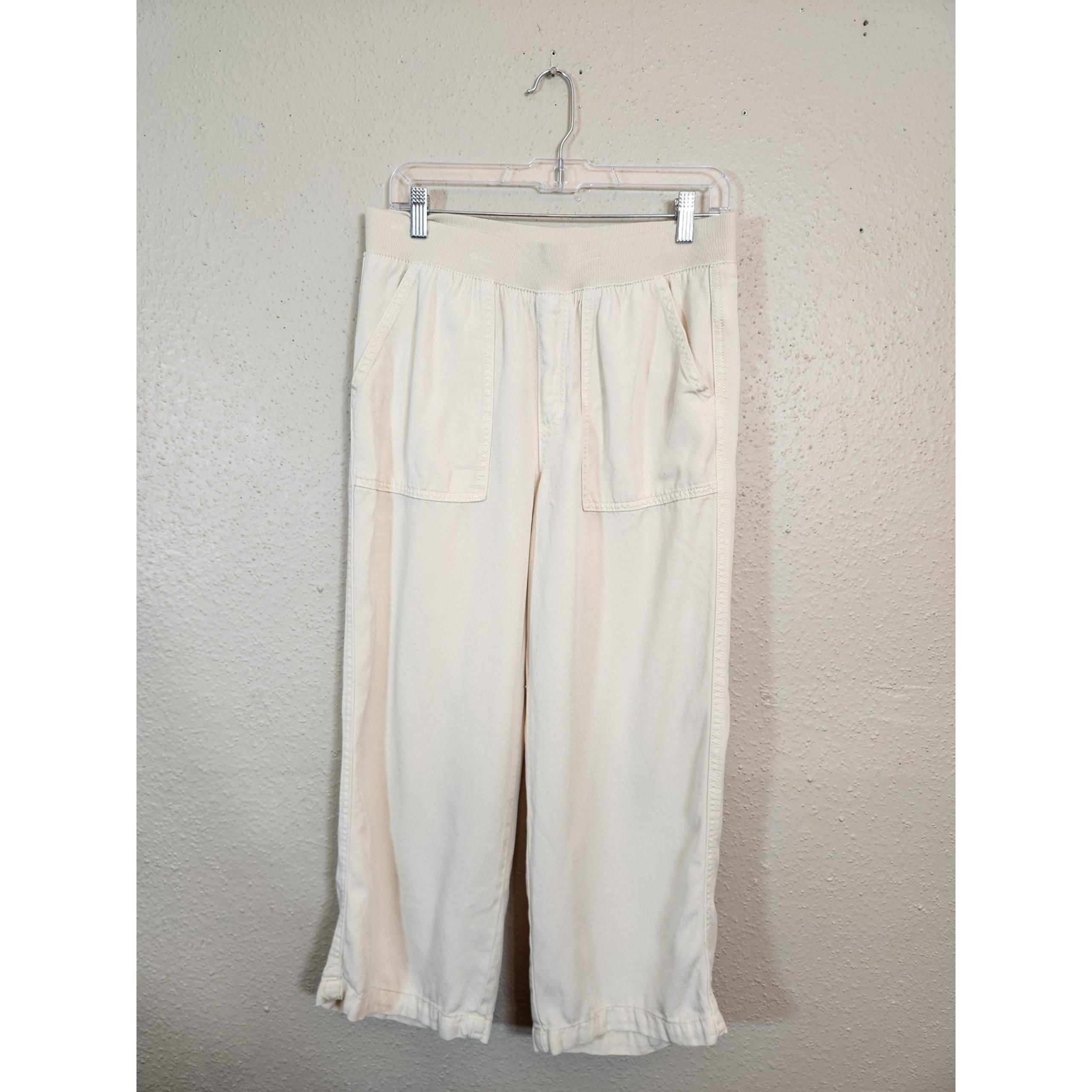St Johns Bay Women's Beige Elastic Waist Wide Leg Cropped Pants Size Medium
