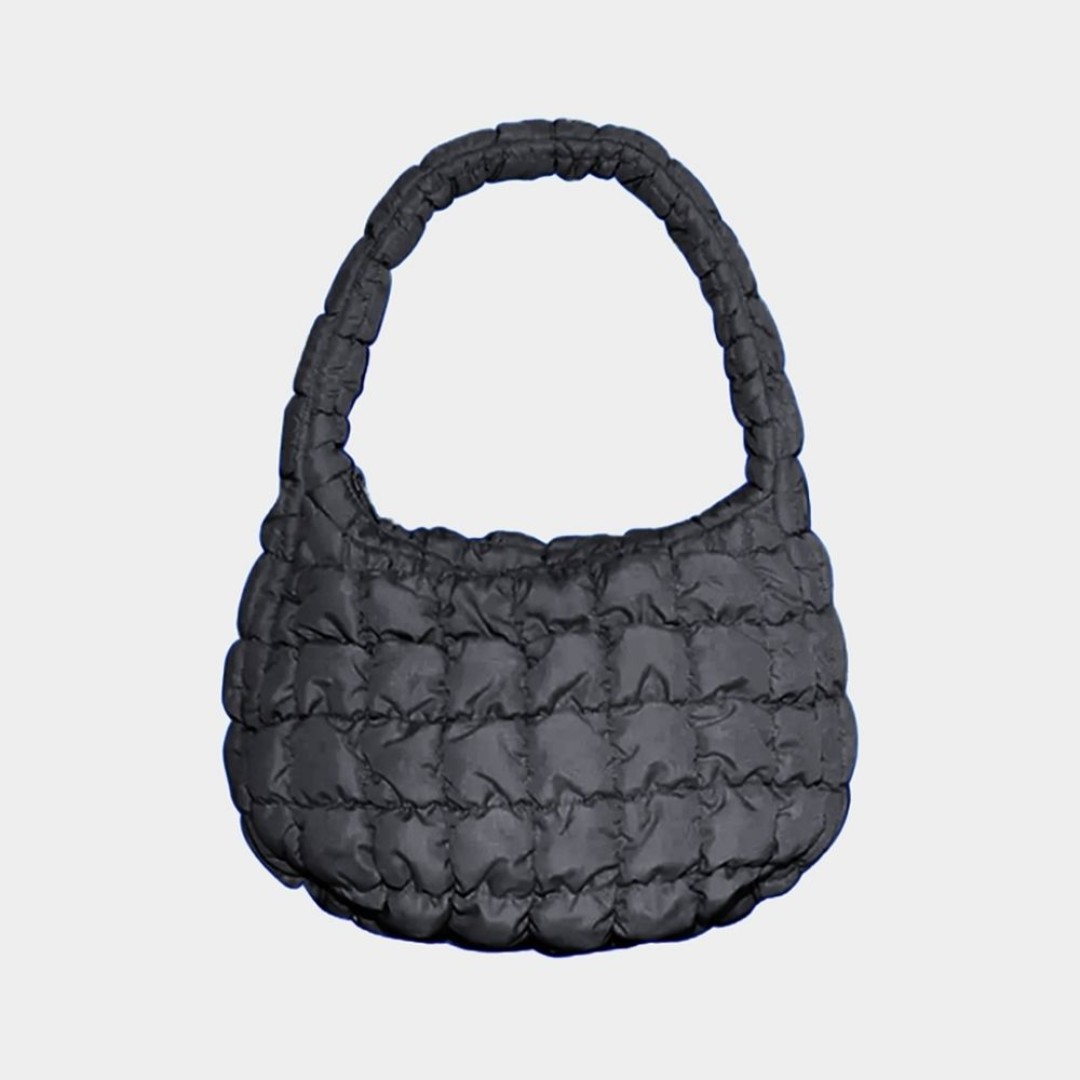 Dark Gray Puffer Tote Purse Quilted Casual Womens Fashion Accessory Shoulder Bag