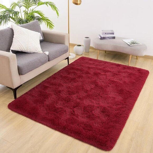 NEW Wine Red Rug 4X6 Rugs for Bedroom Fluffy Christmas Area Rug Soft Living Room