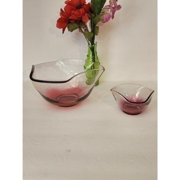 Vintage anchor hocking ombre Cranberry glass bowl dish set