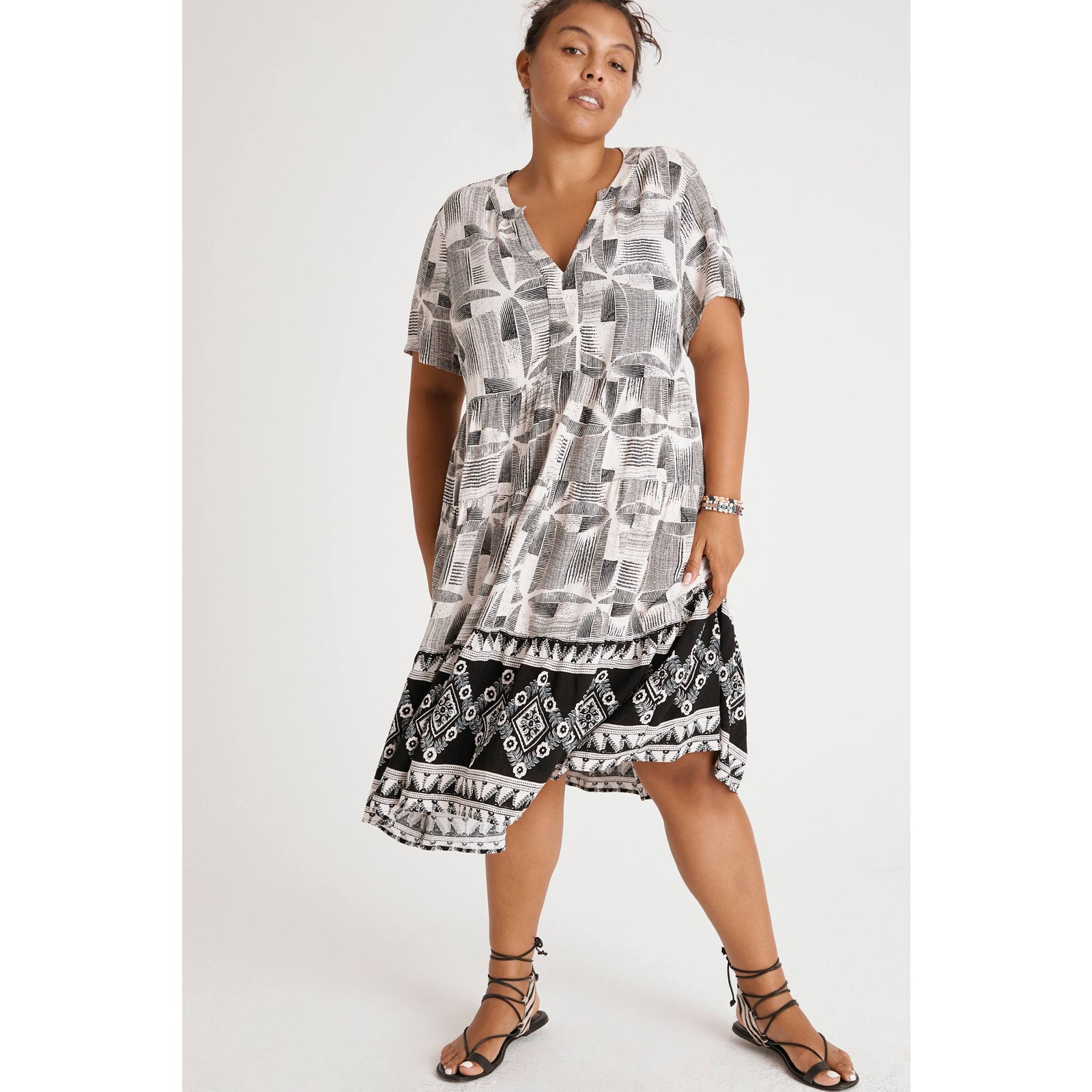 New Anthropologie Tania Tiered Tunic Dress 130 XS B&W Midi