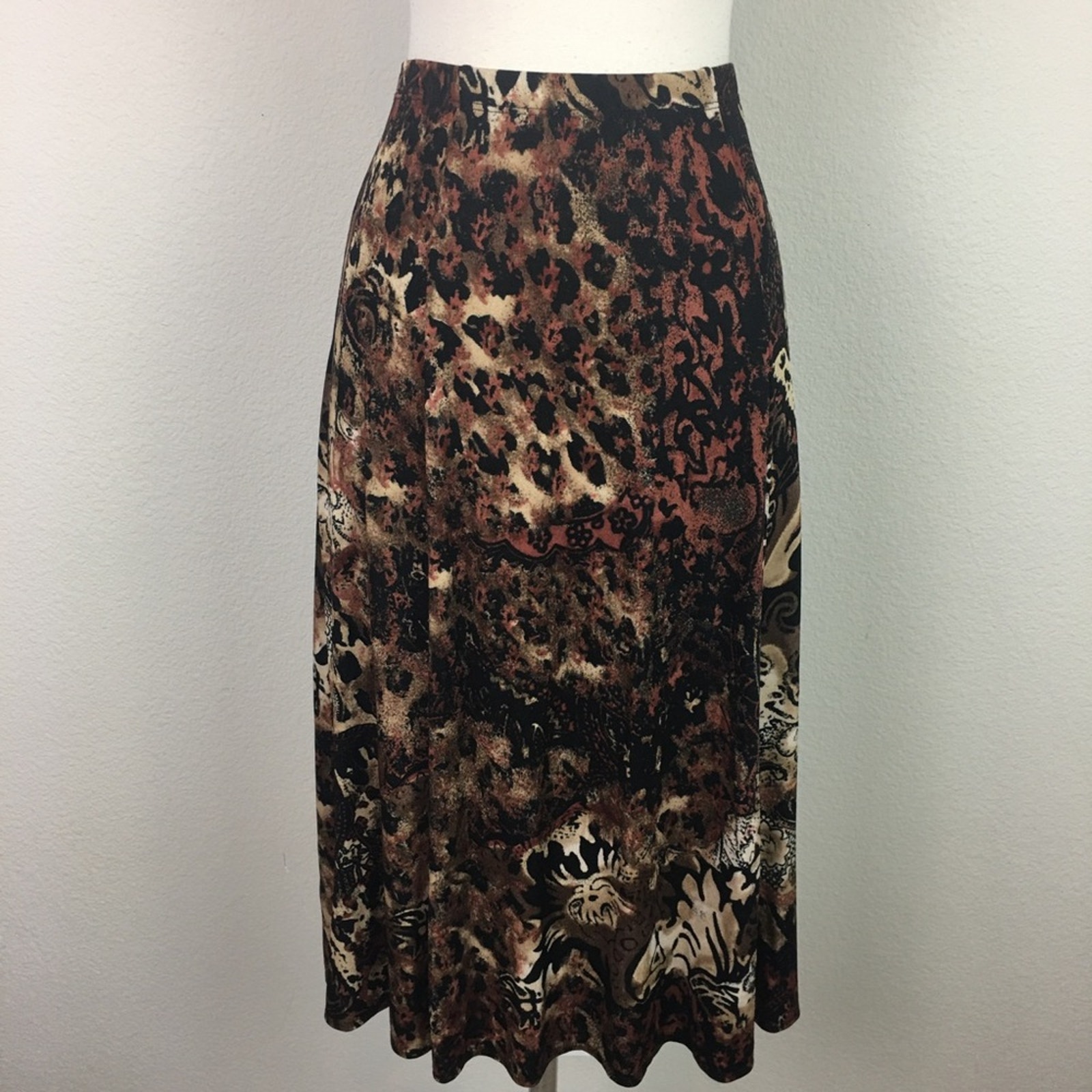 Chicos Brown Animal Print Paisley Floral Midi Skirt 2