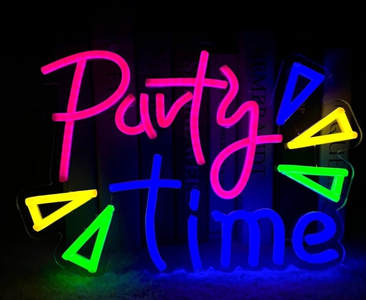 Fun Bright Colorful Party Time LED Night Light Celebration Room Wall Decoration
