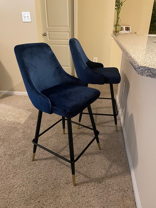 NEW Set of 2 Counter Height Barstools with Back and Footrest, Blue