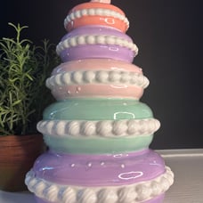 Macaron tower ceramic cookie jar 12” decor spring Easter