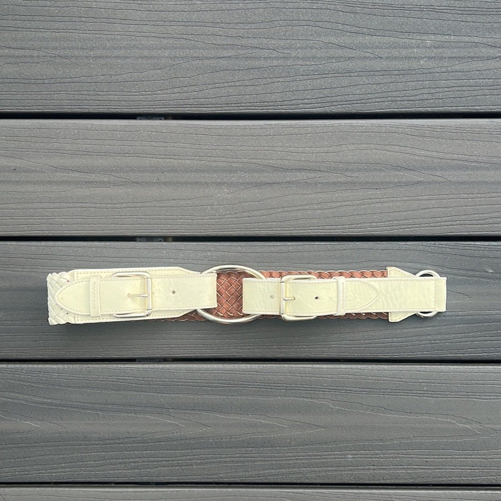 Lauren Ralph Lauren Women’s Cream Braided Leather Belt Western Large