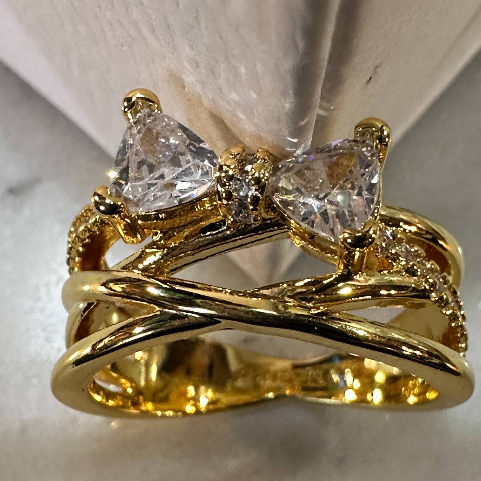 Genuine PANDORA 14k Plated Sparkling Bow Crossover Ring