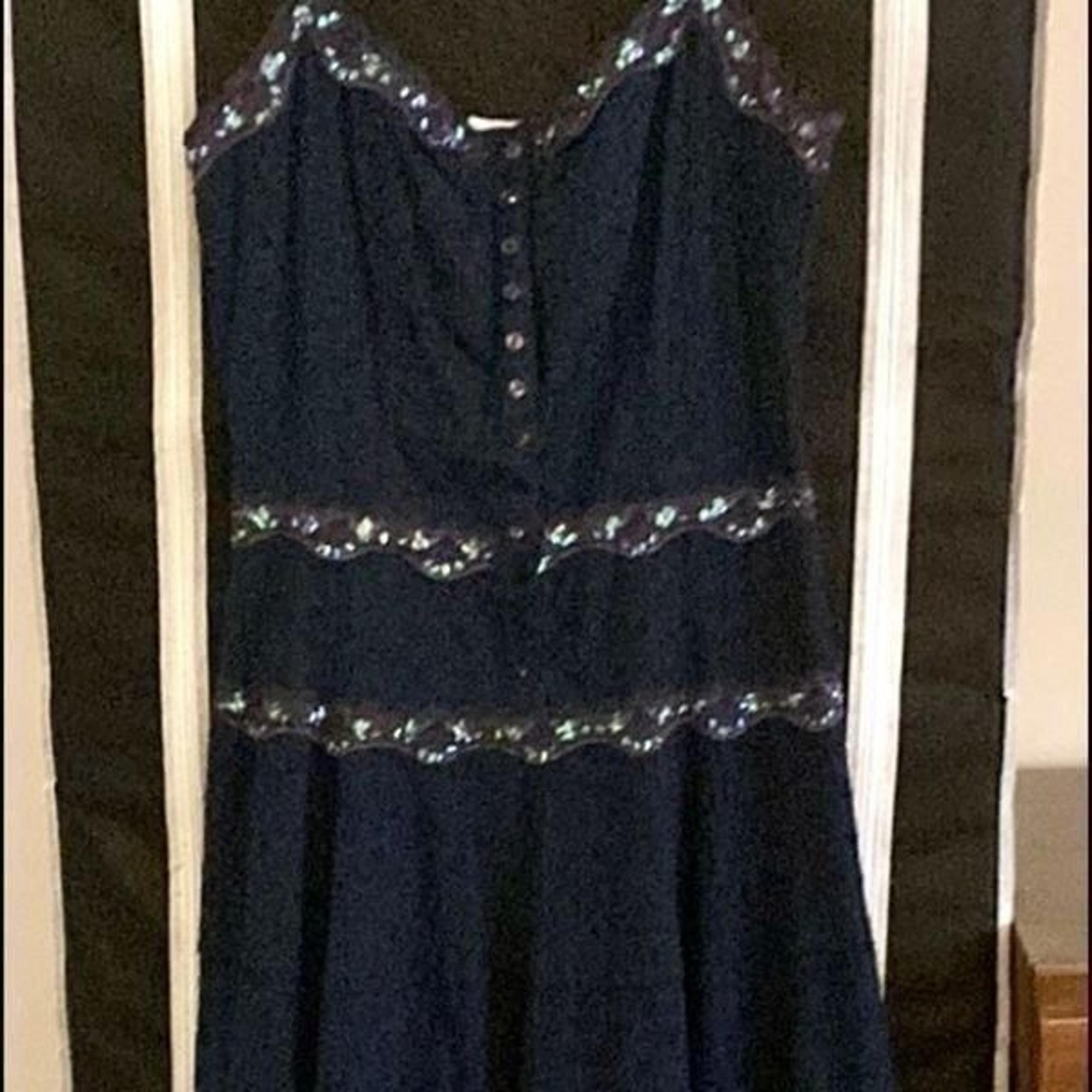 Vertigo Paris Navy Blue Cotton Eyelet Midi dress with Lace & Sequin deta…