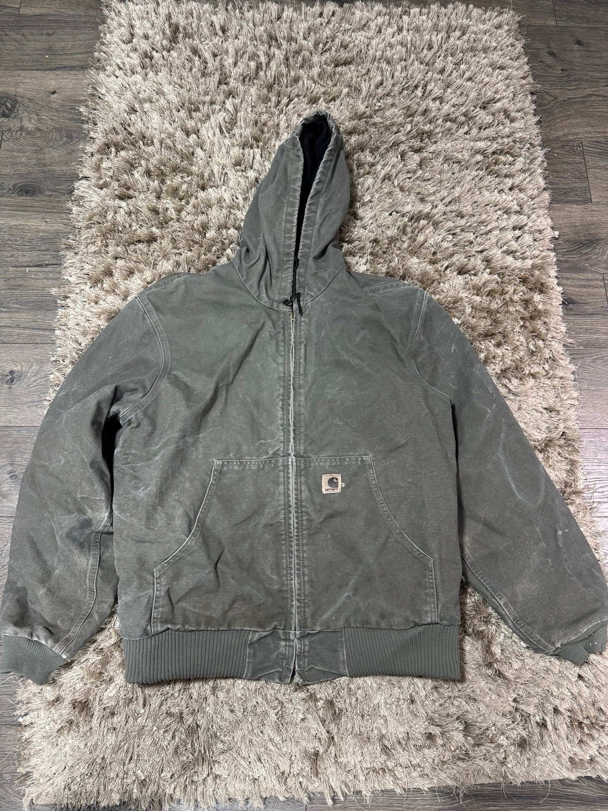 Vtg Carhartt Jacket Mens size L Green Canvas Zip Lined Heavyweight Workwear
