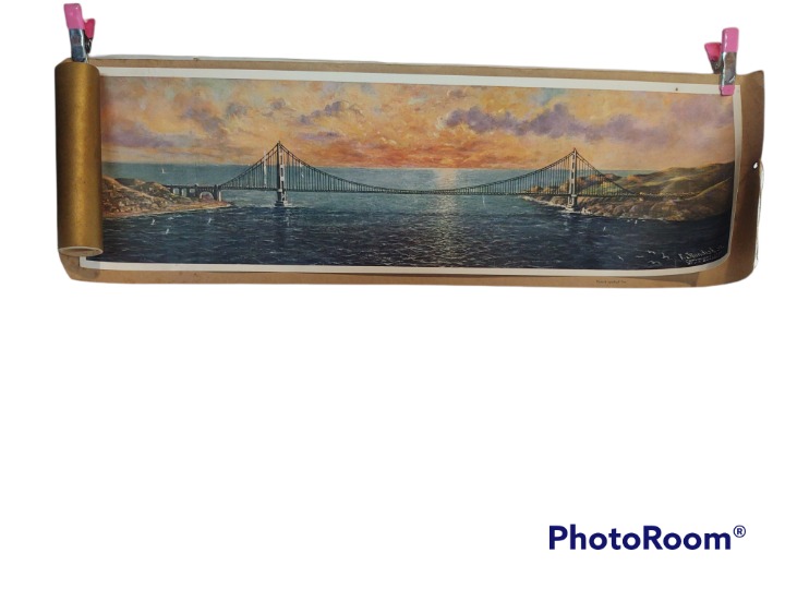 Bardell Rare 1937 Rollout Tube Panorama Panoramic Post Card Golden Gate Bridge