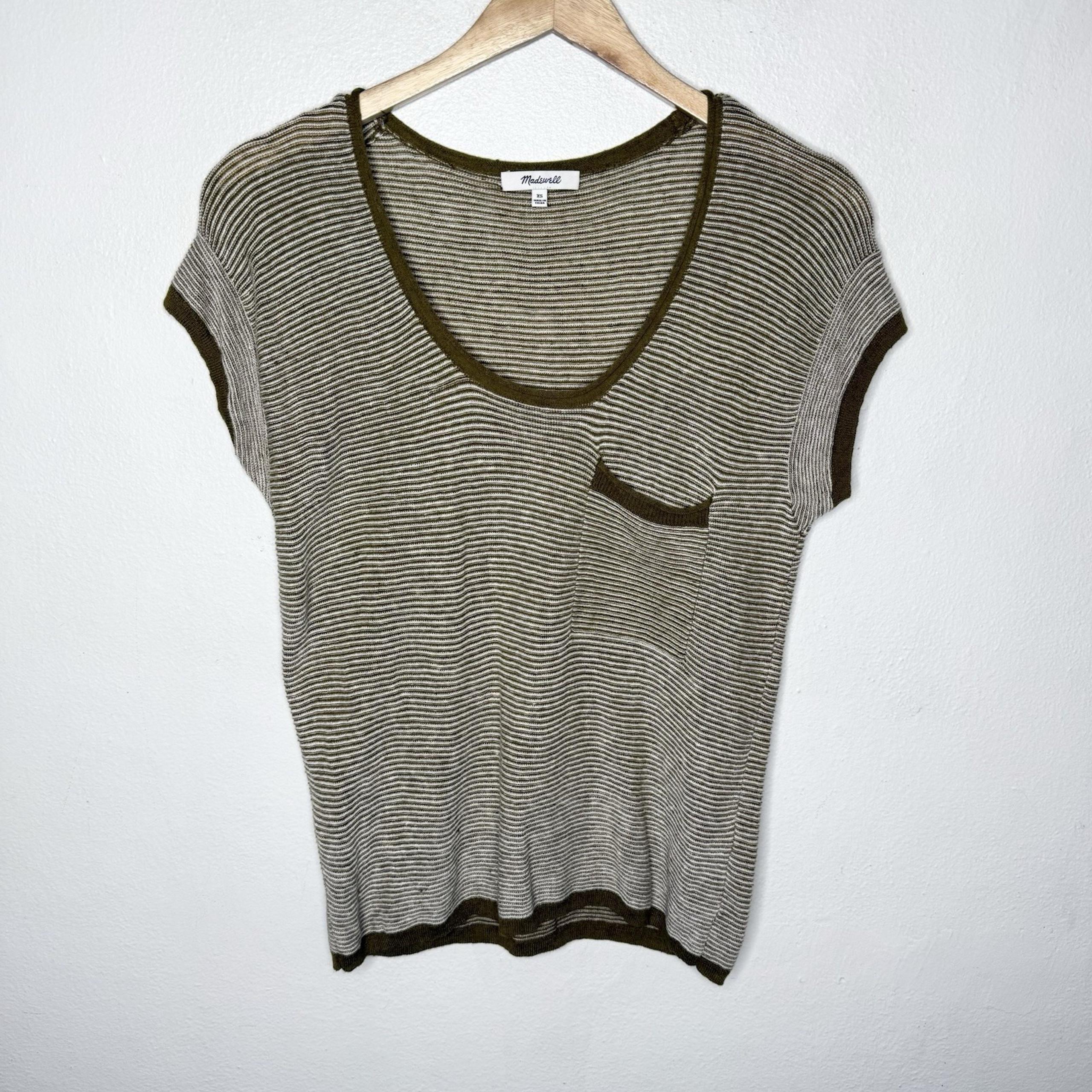 Madewell Watermoor Short Sleeve Scoop Neck Sweater Green Stripe Women's XS