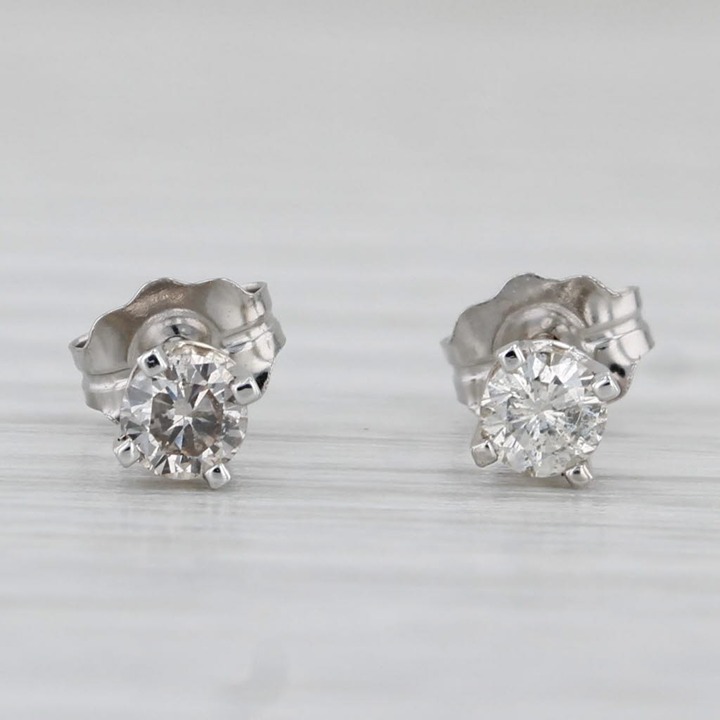 0.20ctw Diamond Stud Earrings 14k White Gold Round Solitaire Studs