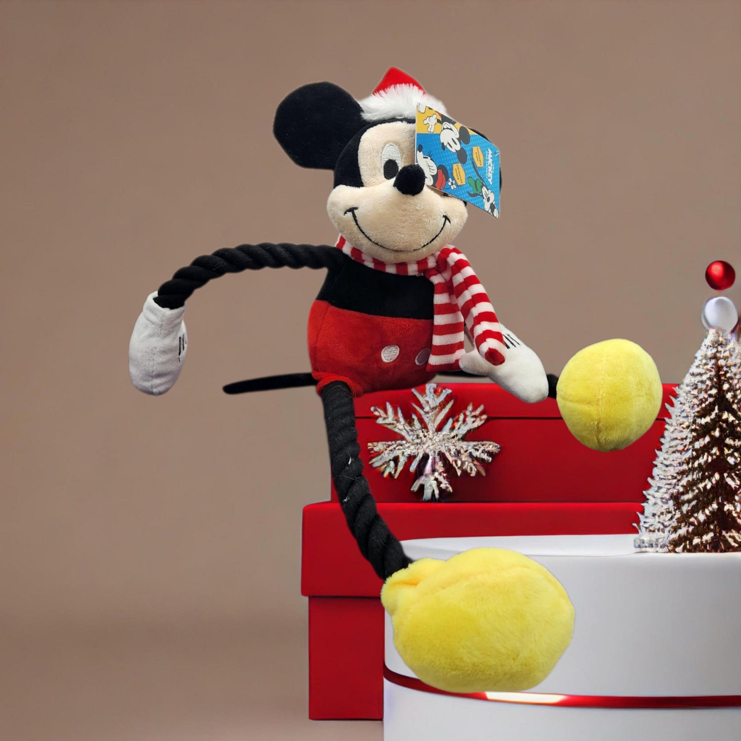 New With Tag Disney & Friends ~ Santa Mickey Mouse~  Squeaker Tuggable Rope Toy