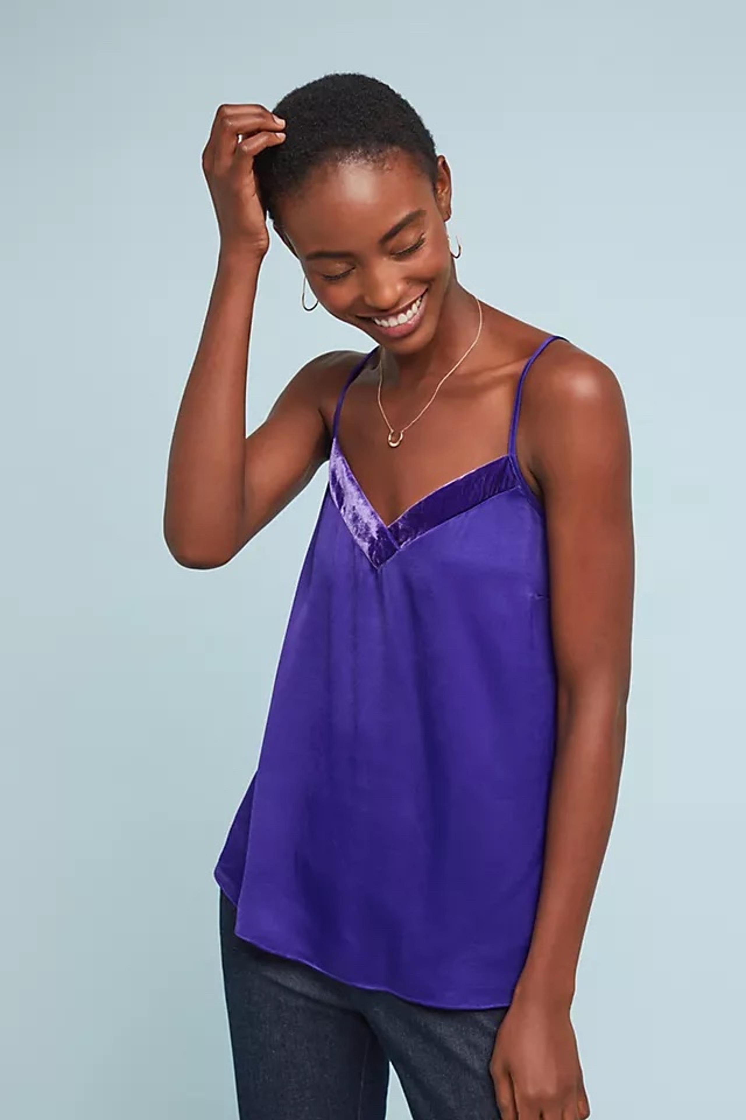Anthropologie - Violet Velvet Trimmed Cami Tank Top