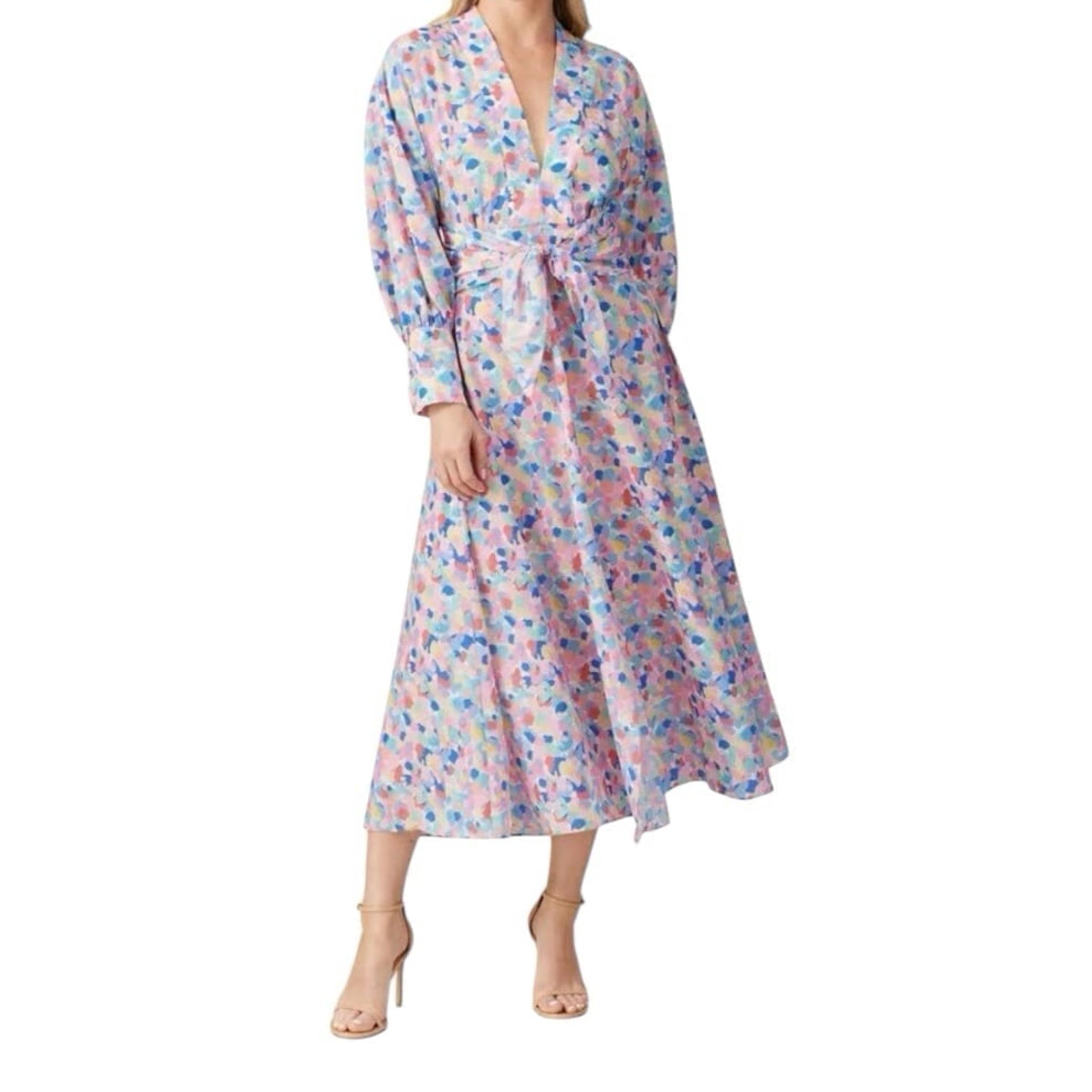 Paloma Blue Dress Brontë Long Sleeve Multicolor Polka Dot Wrap Tie Small