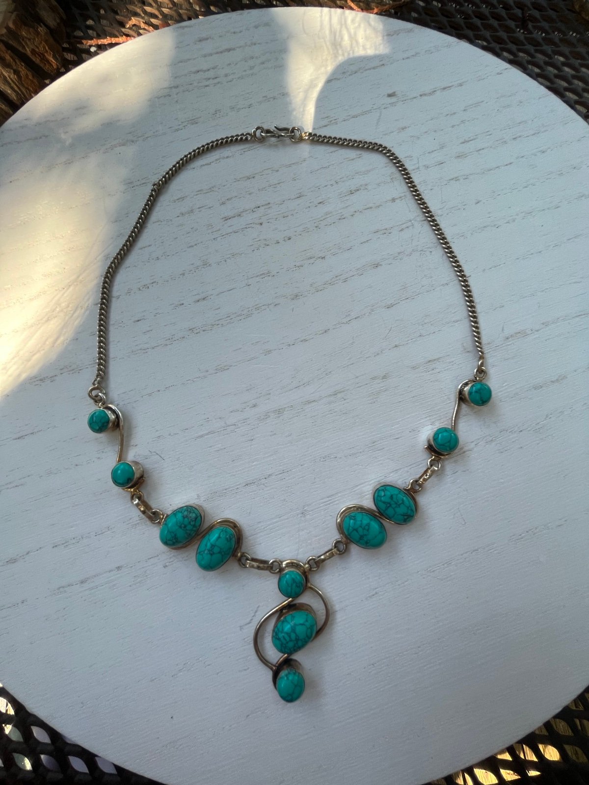 Necklace With Real Turquoise Freeform Silver 925 Handmade Unique