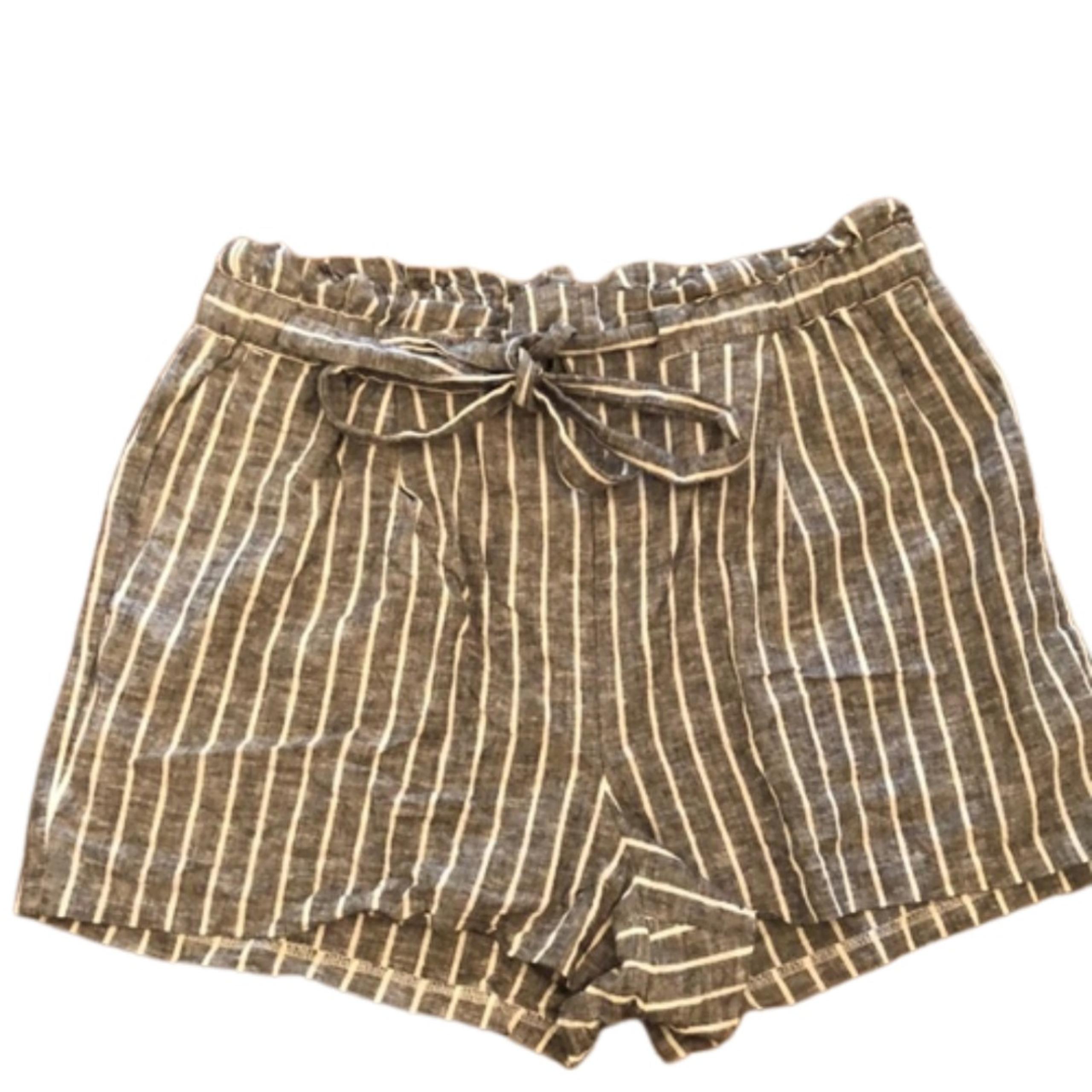 EXPRESS SIZE LARGE GRAY STRIPED HIGH RISE LINEN BLEND PULL ON SHORTIE SHORTS