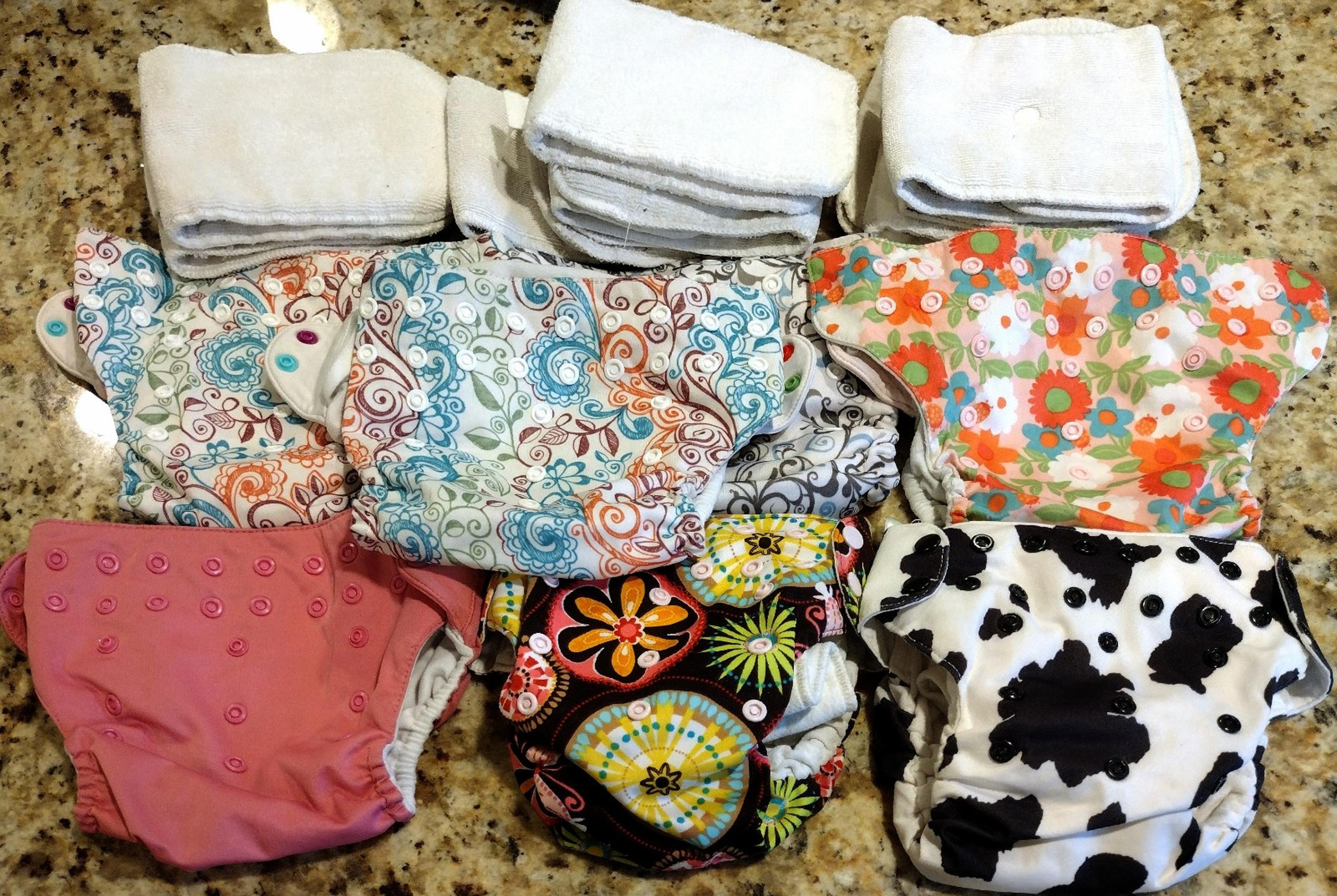 Cloth Baby Diaper Lot Of 7 + 11 Inserts Adjustable Reusable Bum Genius - Simplex