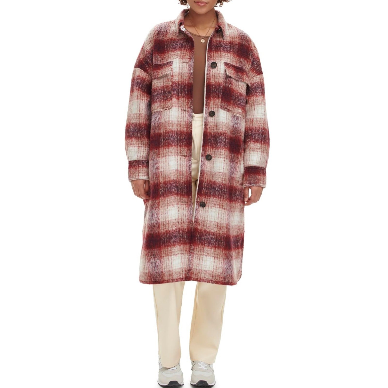 Levi's Women's Long Plaid Flannel Shirt Jacket