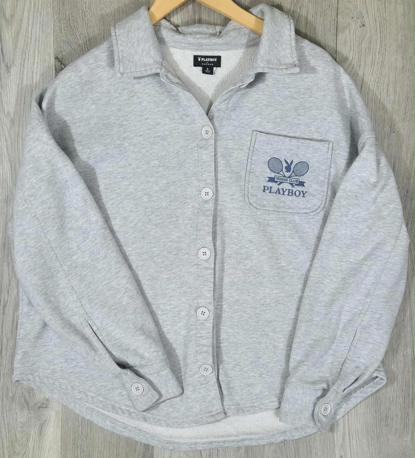 Playboy Tennis Club Gray Button Up Sherpa Lined Shirt Jacket PacSun Small #6