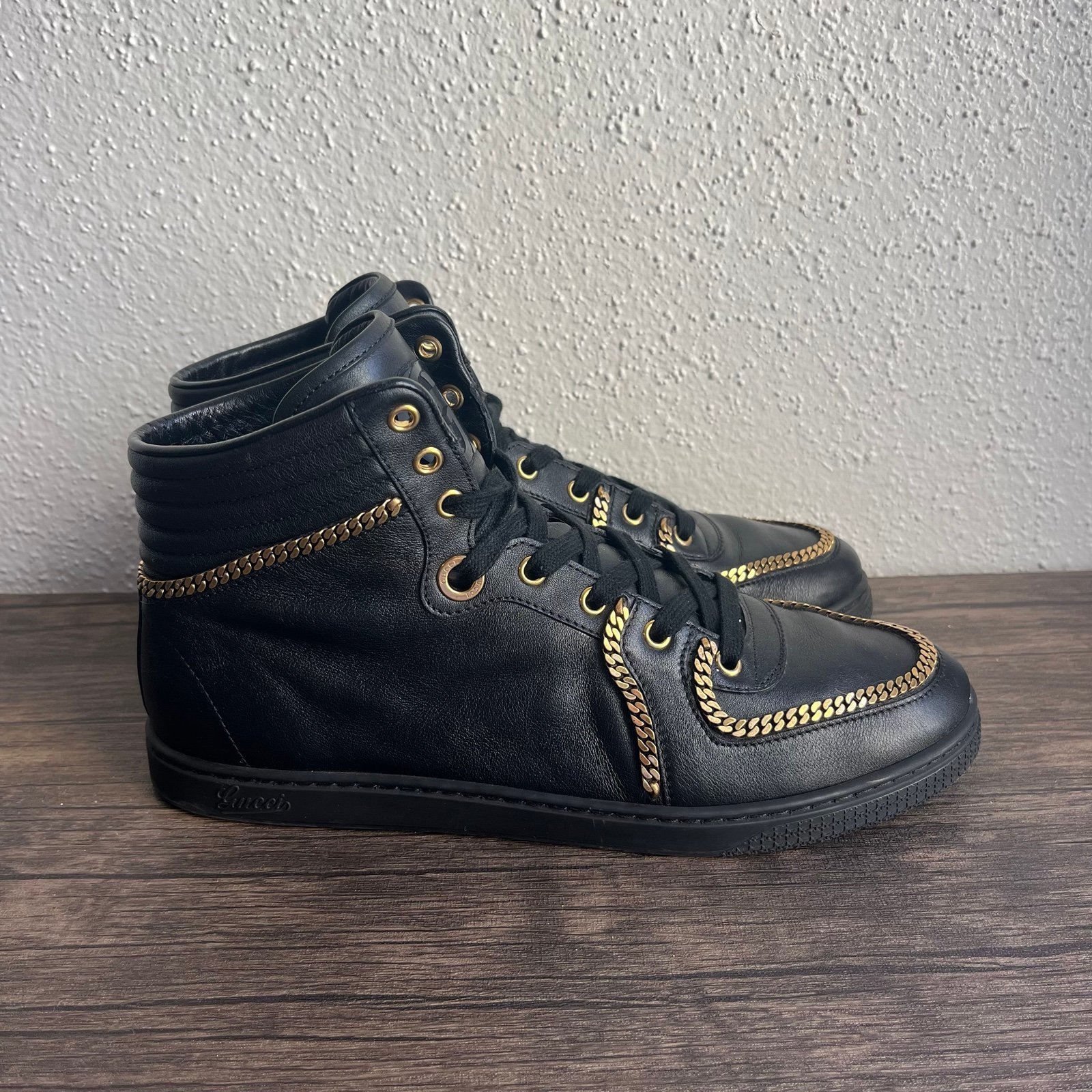 Gucci Coda High Top Sneakers Black Gold Chain Size 40.5 / US 7 Mens / 8.5 Womens