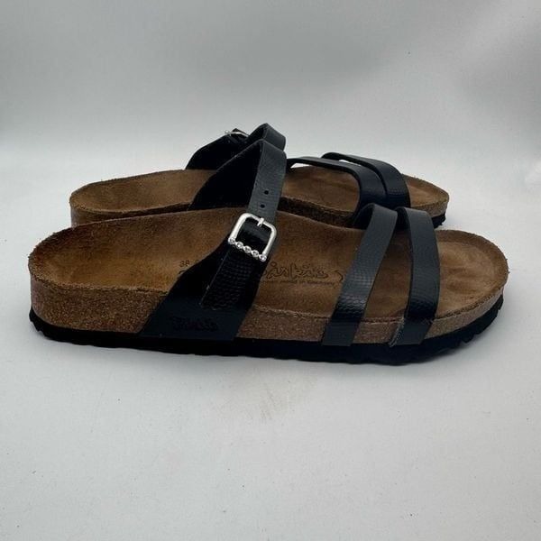 Birkenstock Franca Black Leather Sandals Women's 38 7 Regular
