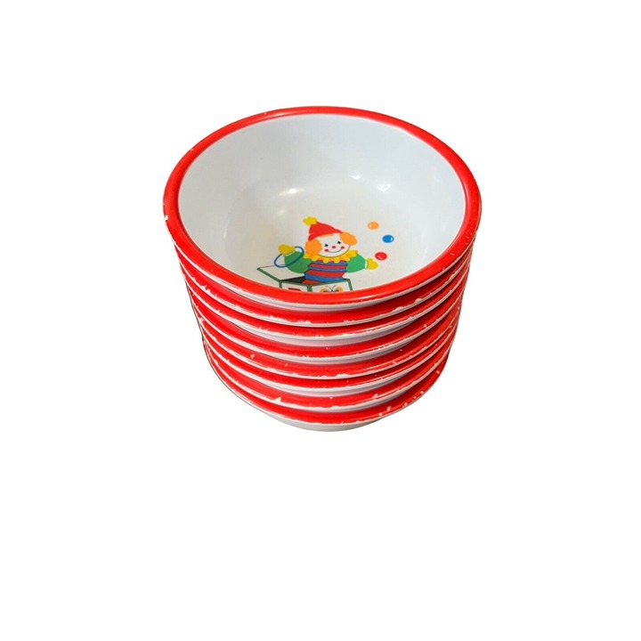 Vintage Kids Child's Dishes Set Melamine 7 Plates 8 Bowls Jack in the Box Toys - detail