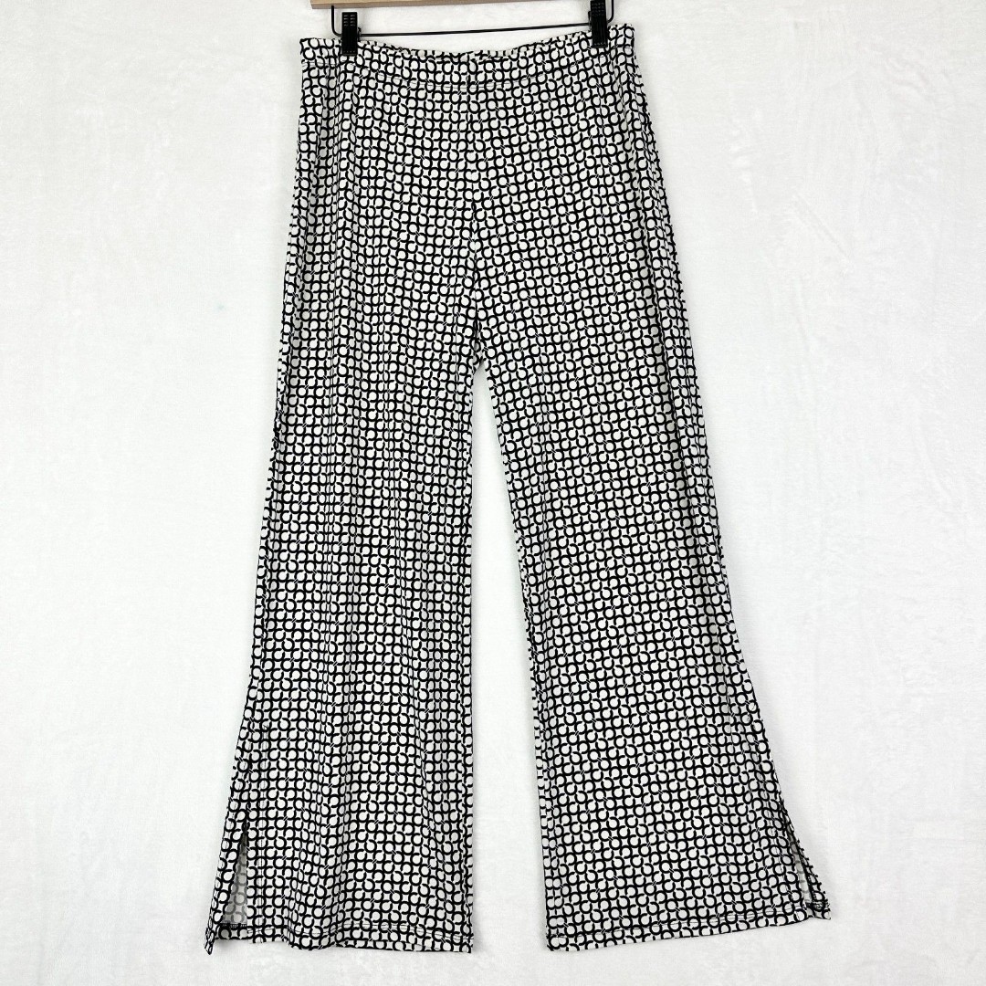 Clara Sunwoo Side Slit Ankle Pant Size Large Pull On Chain Ring Print Travel