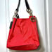 Bobby Schandra Red Black Purse Gold Hand Bag Buckle Canvas 13x13 New