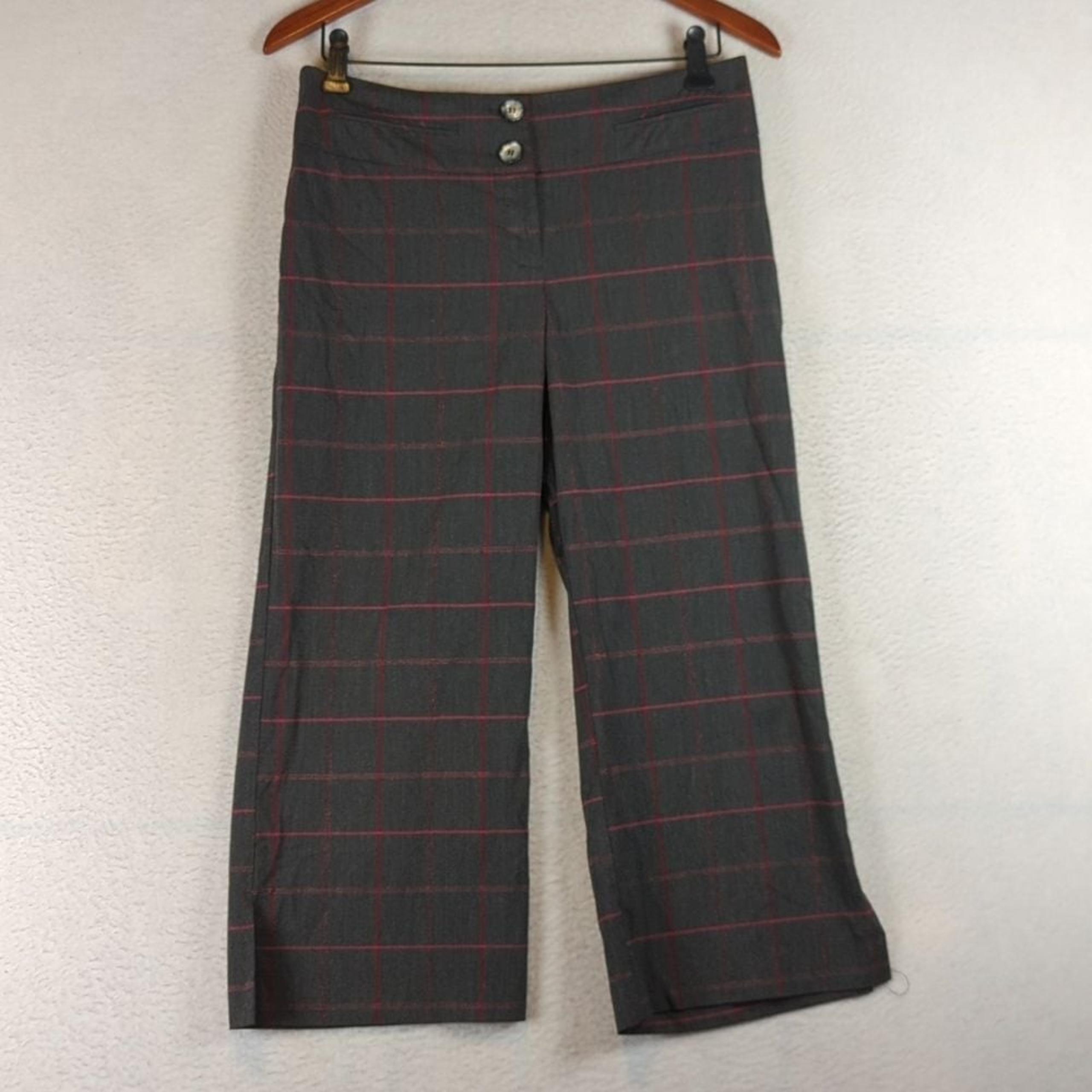 City Streets Juniors Plaid Maroon Wide Leg Cropped Dress Pants Size 7