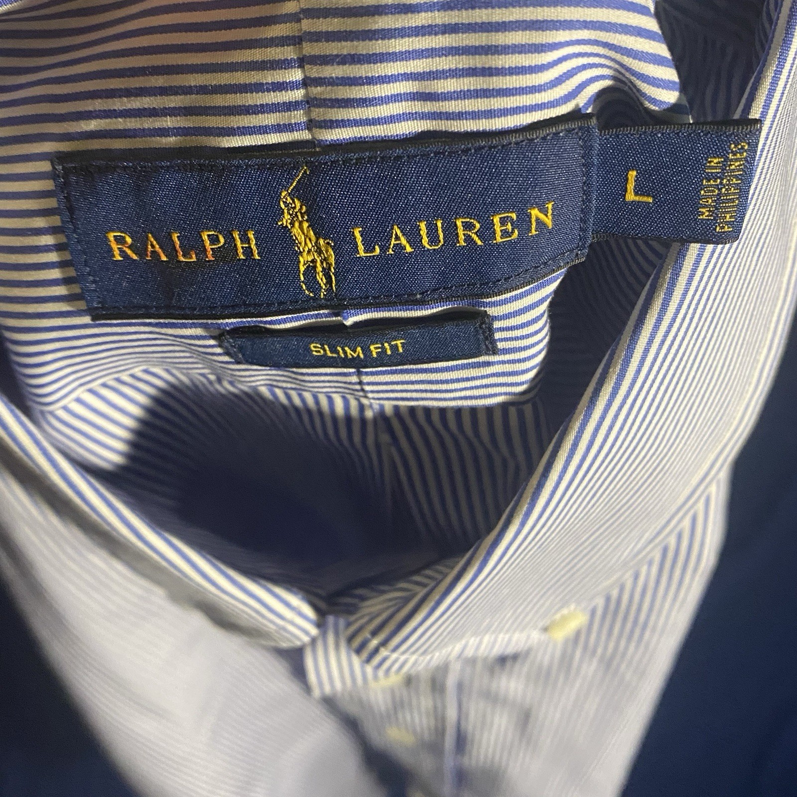 Ralph Lauren Long Sleeve Men Shirt Slim Fit Large Blue White Striped, New.