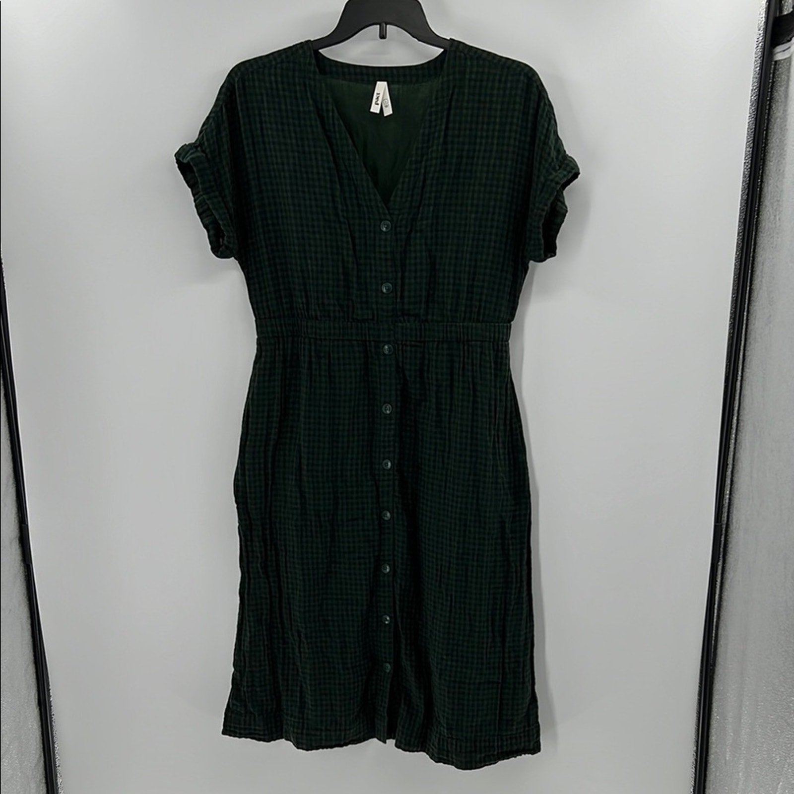 Pact Organic Cotton Gingham Short Sleeve Dress - Green/Black - Large